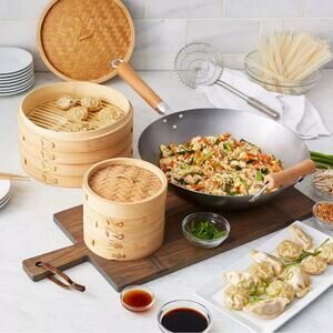 Sur La Table Bamboo Steamer 10” diameter cookware kitchen tool NEW